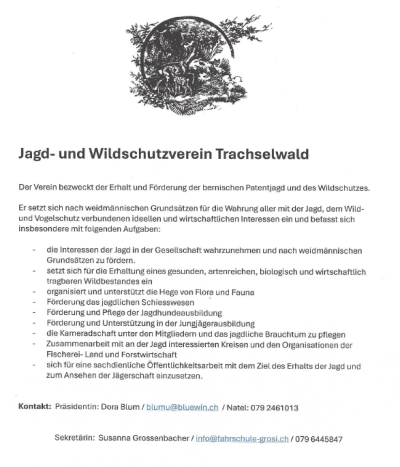 Jagd- und Wildschutzverein Trachselwald Jagd- und Wildschutzverein Trachselwald